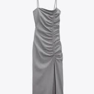 Zara Strapless Gray Dress with Ruched Front